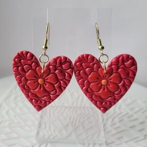 Valentine Floral Heart Earrings in Red